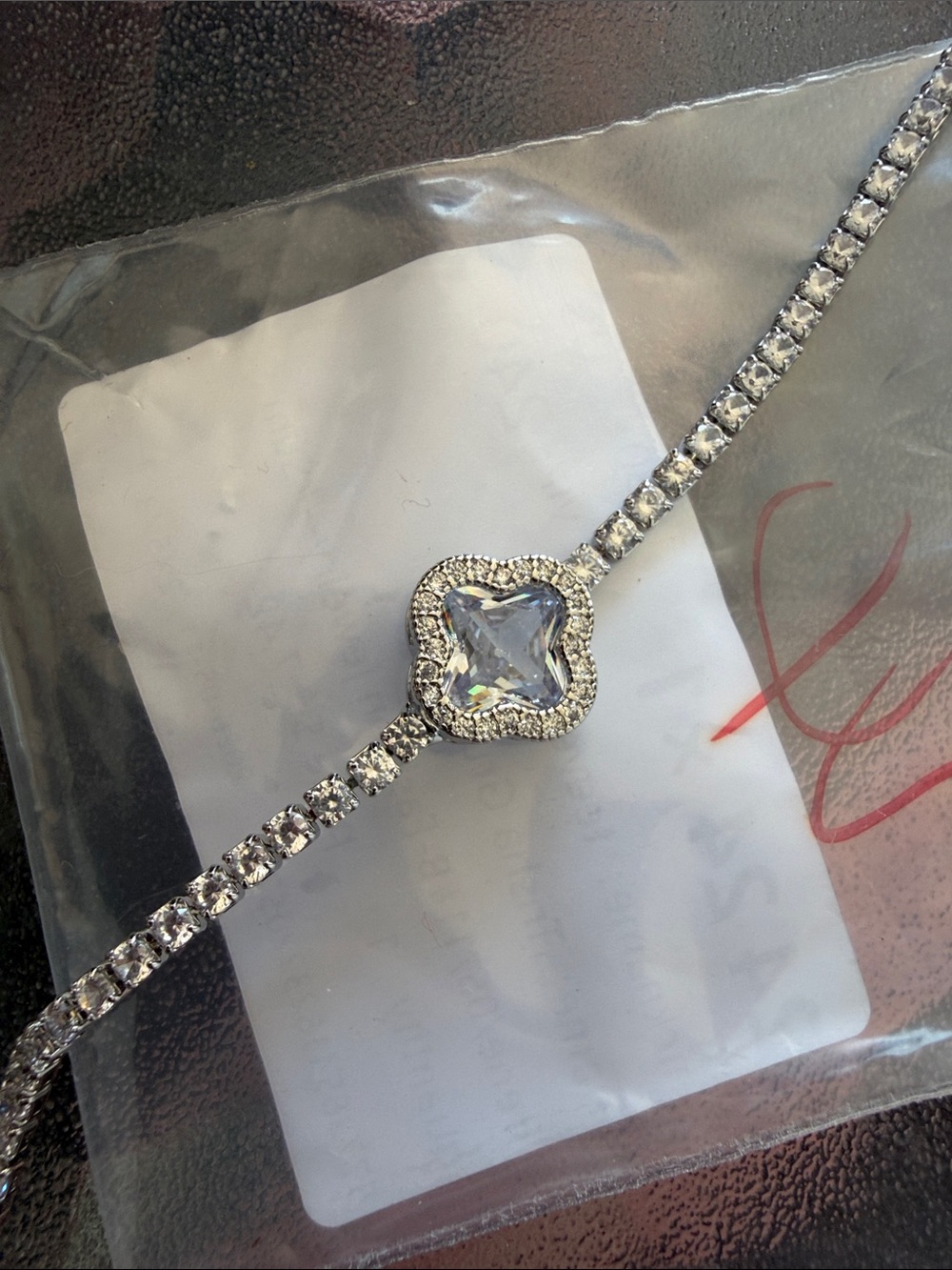 Silver Crystal Clover Tennis Bracelet - Clear Crystal Accent - Picture 3 of 4